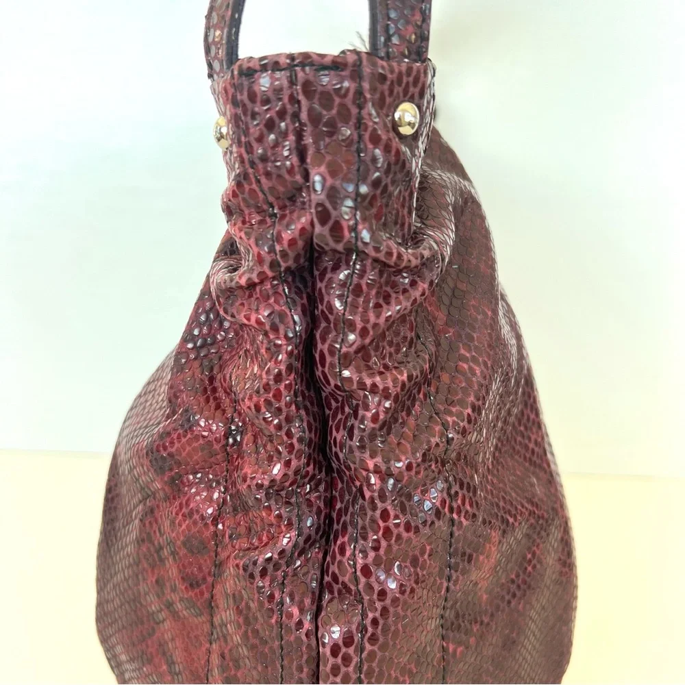FURLA NEW Burgundy Snake Python Embossed Leather Single Handle Hobo Shoulder Bag - Picture 7 of 16